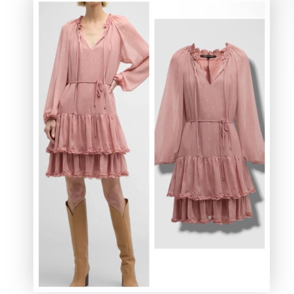 Kobi Halperin Women's Pink Sophia Tiered Metallic Fleck Mini Dress $498
